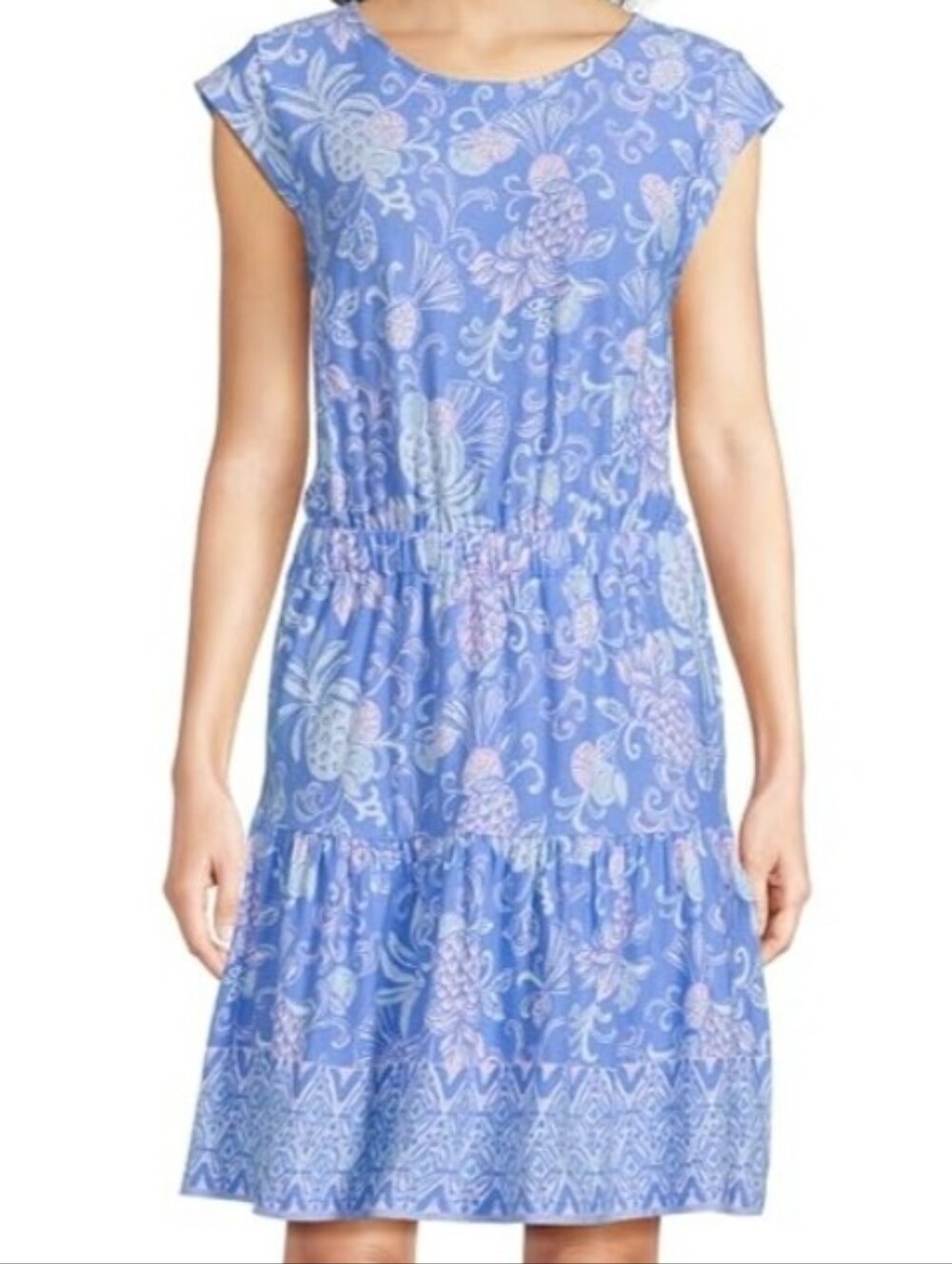 Lilly Pulitzer Danville Dress Blue Citrus Pineapple Print Women's Large